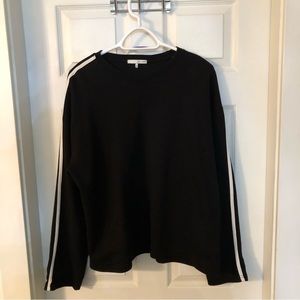 Oak and Fort Black Crewneck with White Stripe Detailing OS